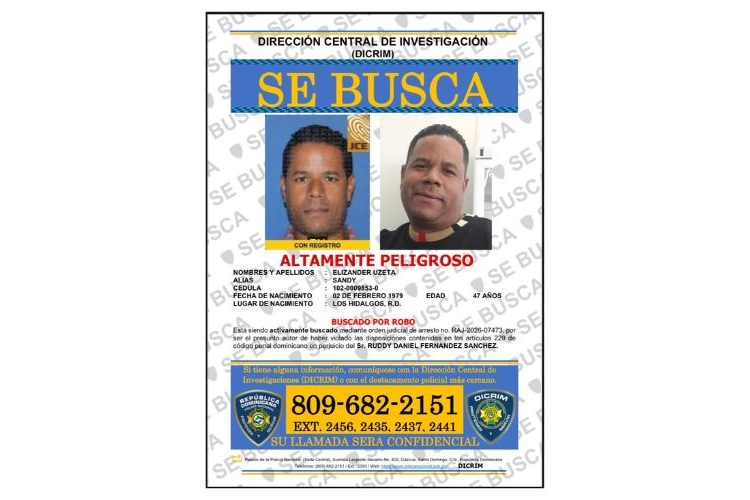 Dicrim emite alerta de captura contra “Sandy”, presuntamente fuertemente armado