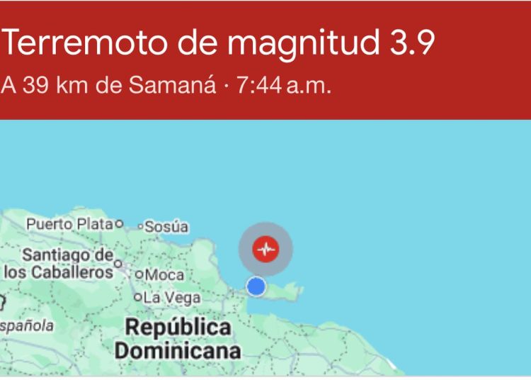 Sismo de magnitud 3.9 sacude la zona de Samaná