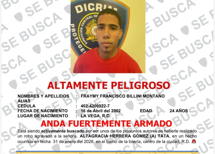 DICRIM emite orden de búsqueda contra hombre acusado de robo agravado en La Vega