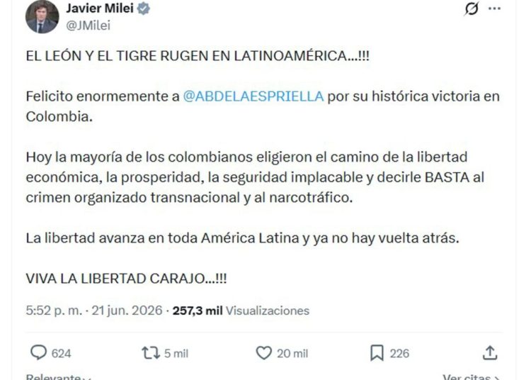 Milei ante eventual triunfo de De la Espriella: El león y el tigre rugen en Latinoamérica