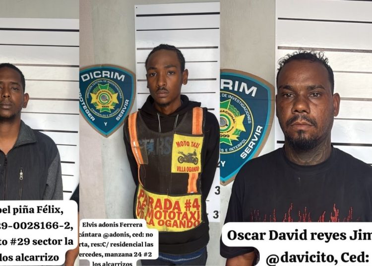 Policía captura a tres hombres acusados de agredir a una mujer y dañar su vehículo en Santo Domingo Oeste