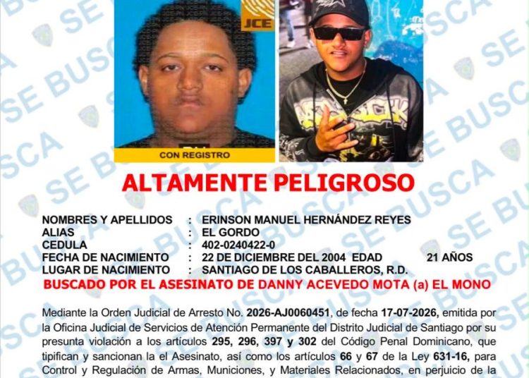 Policía exhorta a “El Gordo” a entregarse por muerte a tiros de un joven en Santiago
