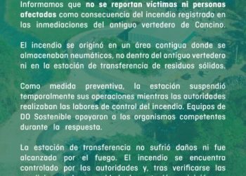 Incendio en las inmediaciones del antiguo vertedero de Cancino fue controlado sin víctimas ni daños a la estación de transferencia