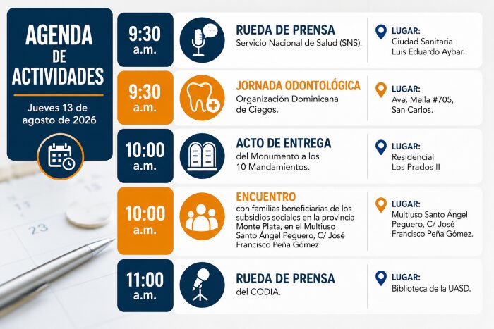 Agenda del día: viernes 14 de agosto del 2026