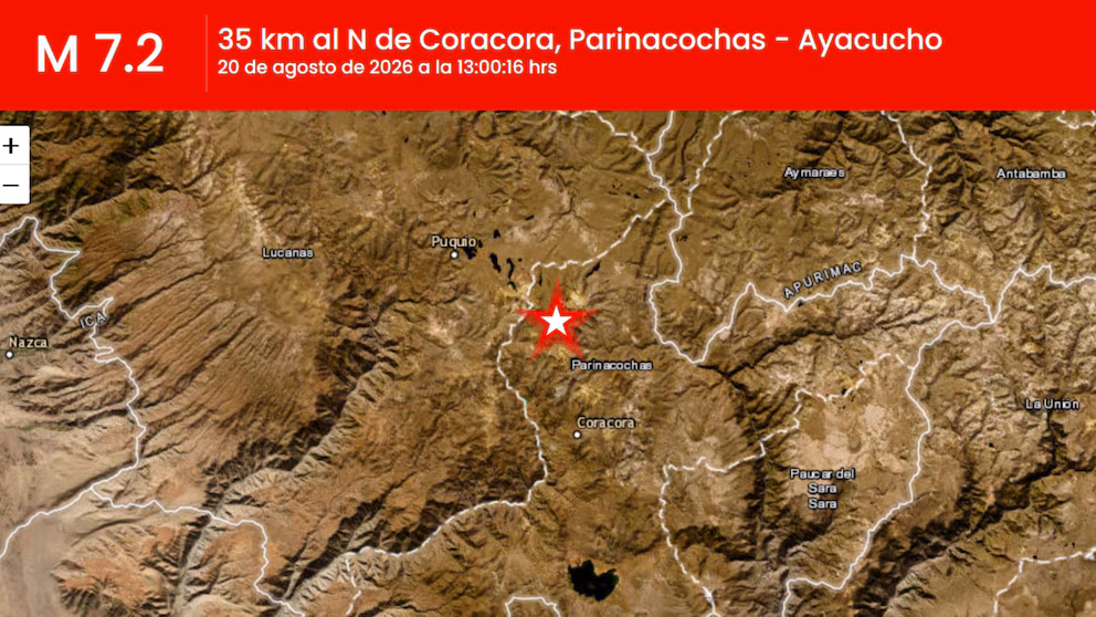 Sismo de magnitud 7.2 sacude Ayacucho, Perú, según el IGP