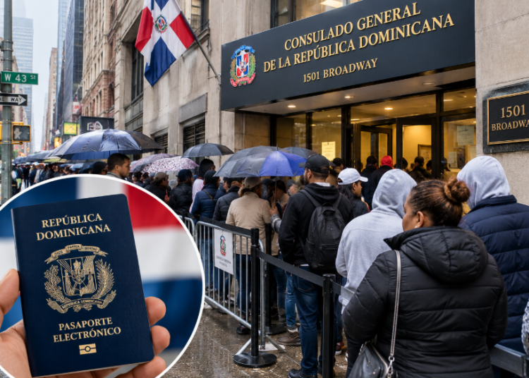 Lluvias no frenan a dominicanos que buscan nuevo pasaporte en Nueva York