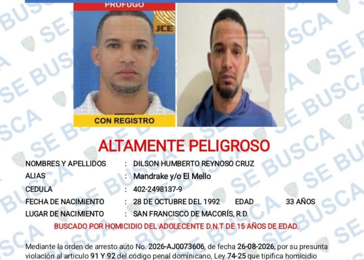 Policía Nacional busca a “Mandrake” y/o “El Mello”, presunto autor del homicidio de un adolescente en Pekín, Santiago