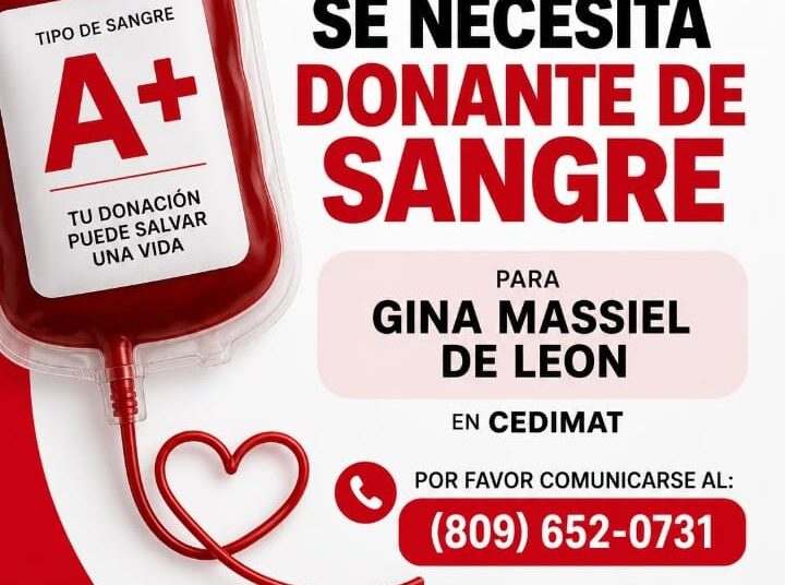 Familiares piden ayuda urgente: Gina Massiel necesita donantes de sangre A+