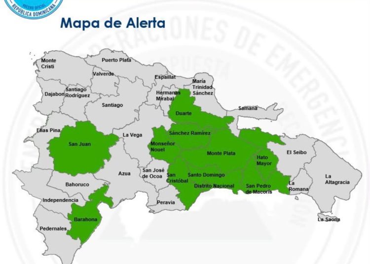 COE coloca 10 provincias y el Distrito Nacional en alerta verde por aguaceros